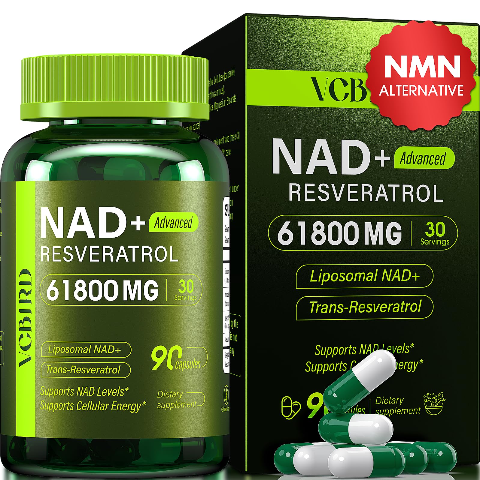 Nad Resveratrol Supplement 61800mg Per Bottle – Liposomal Nad+ Resveratrol for Women & Men – High Purity 1200mg Nad+ Supplement for Energy & Healthy Aging, Resveratrol, Quercetin, CoQ10 – 90 Counts VCBIRD buy australia supplements