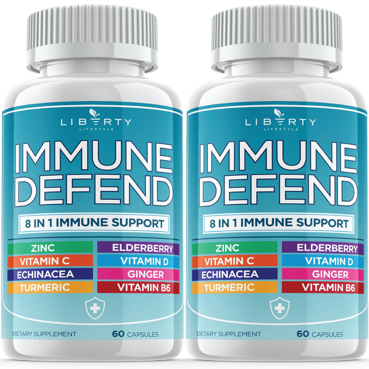 8 in 1 Immune Defense Support, Immunity Vitamins Supplement Booster Zinc 50mg, Vitamin C Elderberry VIT D3 5000 IU, Turmeric Curcumin & Ginger Liberty Lifestyle