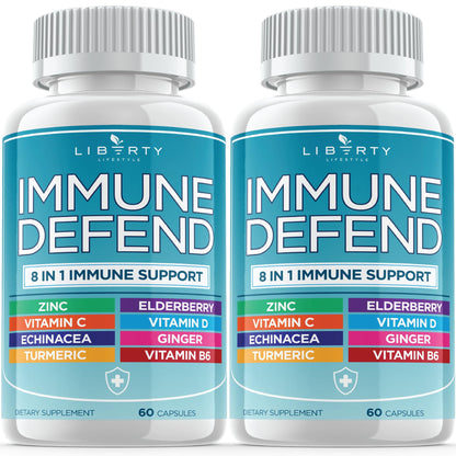 8 in 1 Immune Defense Support, Immunity Vitamins Supplement Booster Zinc 50mg, Vitamin C Elderberry VIT D3 5000 IU, Turmeric Curcumin & Ginger Liberty Lifestyle