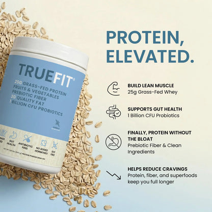 TrueFit High Fiber Protein Powder, Grass-Fed Whey Meal Replacement Shake with Prebiotics, Probiotics, & Organic Superfoods, Keto Friendly, Gluten Free RSP NUTRITION