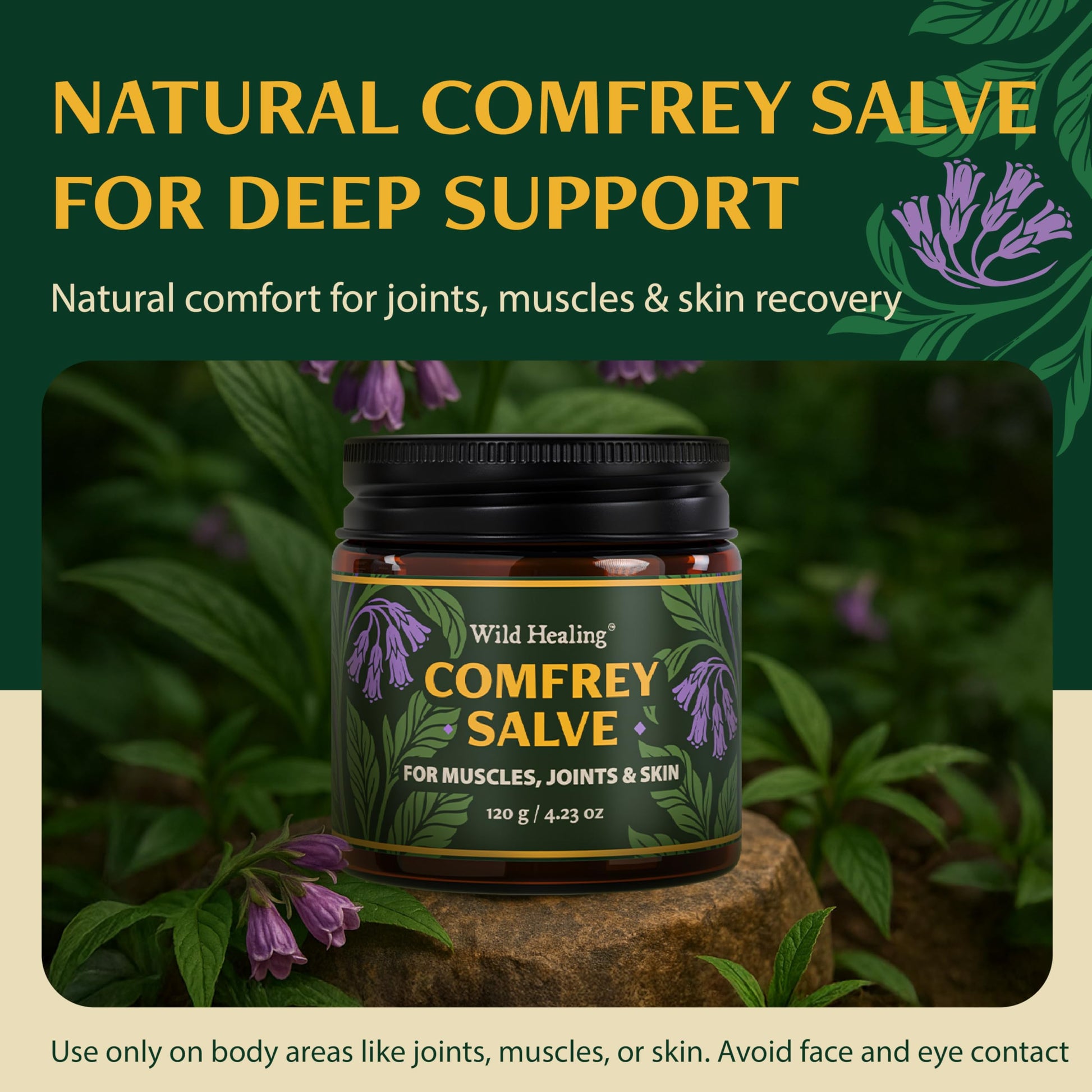Wild Healing Comfrey Salve – Concentrated Herbal Balm with Arnica, Magnesium & MSM – Soothing Botanical Cream for Joints, Muscles & Dry Skin – 4.23 oz Wild Healing buy australia supplements