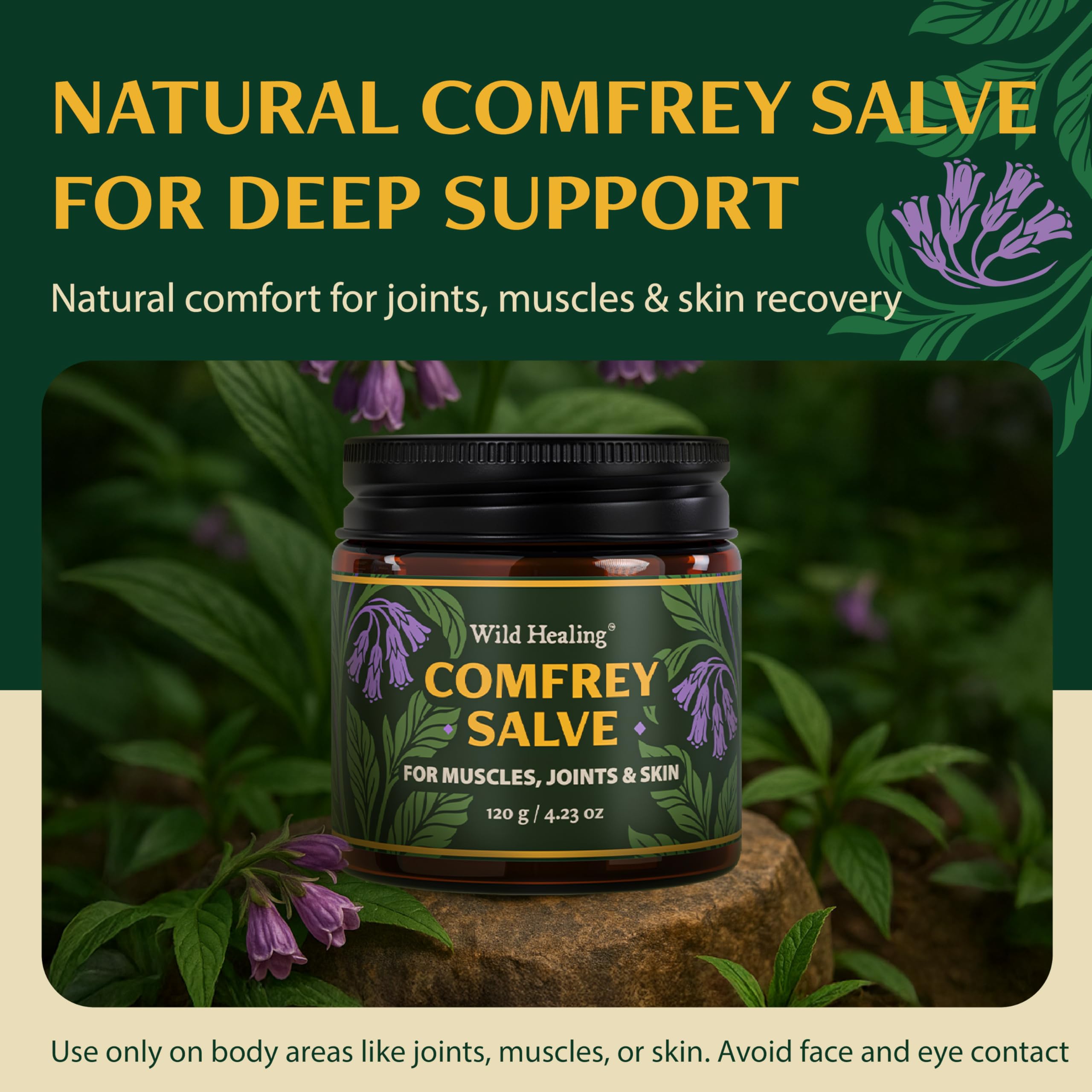 Wild Healing Comfrey Salve – Concentrated Herbal Balm with Arnica, Magnesium & MSM – Soothing Botanical Cream for Joints, Muscles & Dry Skin – 4.23 oz Wild Healing buy australia supplements