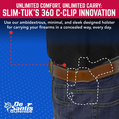 DeSantis Slim-Tuk - IWB Holster for Men and Women, Pistol Holster for Concealed Carry, Suitable for Appendix Wear, Ambidextrous, Made with Kydex, Adjustable Tension, Tuckable 360 C-Clip Gsupps Australia