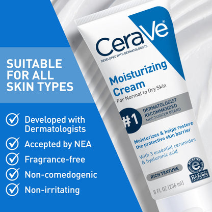 CeraVe Moisturizing Cream, Face Body Moisturizer, Normal to Dry Skin, 8 Fl Oz CeraVe