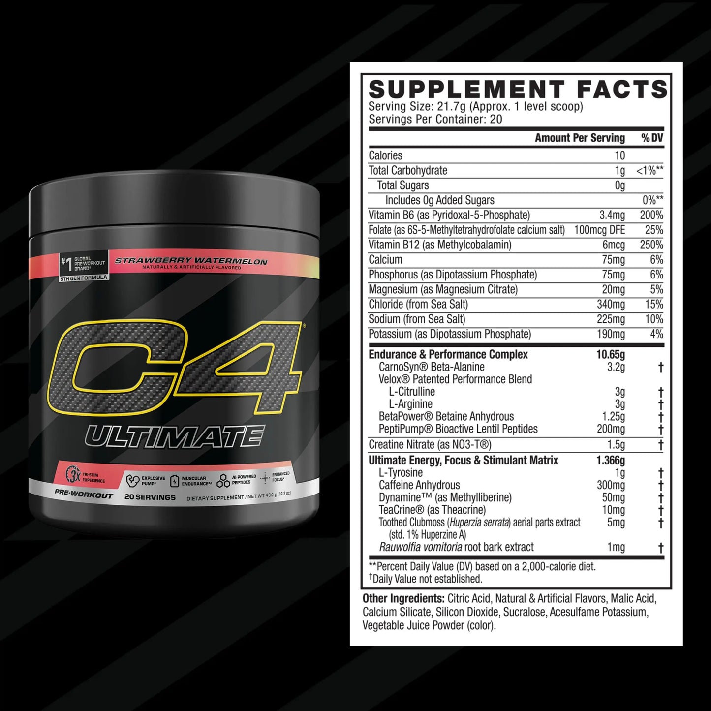 C4 Ultimate Pre Workout Powder Watermelon - Sugar Free Preworkout Energy Supplement for Men & Women - 300mg Caffeine + 3.2g Beta Alanine C4
