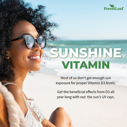 ForestLeaf Vitamin D3 50,000 IU | VIT D - Kosher VIT D3 Vitamin D Supplement for Women and Men | Bone Health, Teeth, Immune Support ForestLeaf