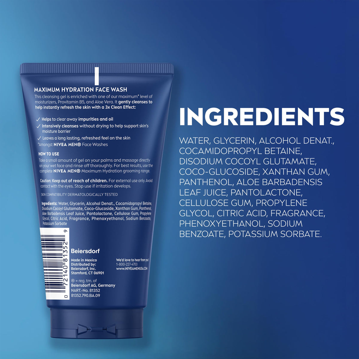 NIVEA MEN Maximum Hydration Face Wash, Provitamin B5 and Aloe Vera, 5 FL OZ NIVEA MEN