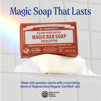 Dr. Bronner's Castile Bar Soap for Men & Women, Eucalyptus, 5 oz, 2-Pack Dr. Bronner's