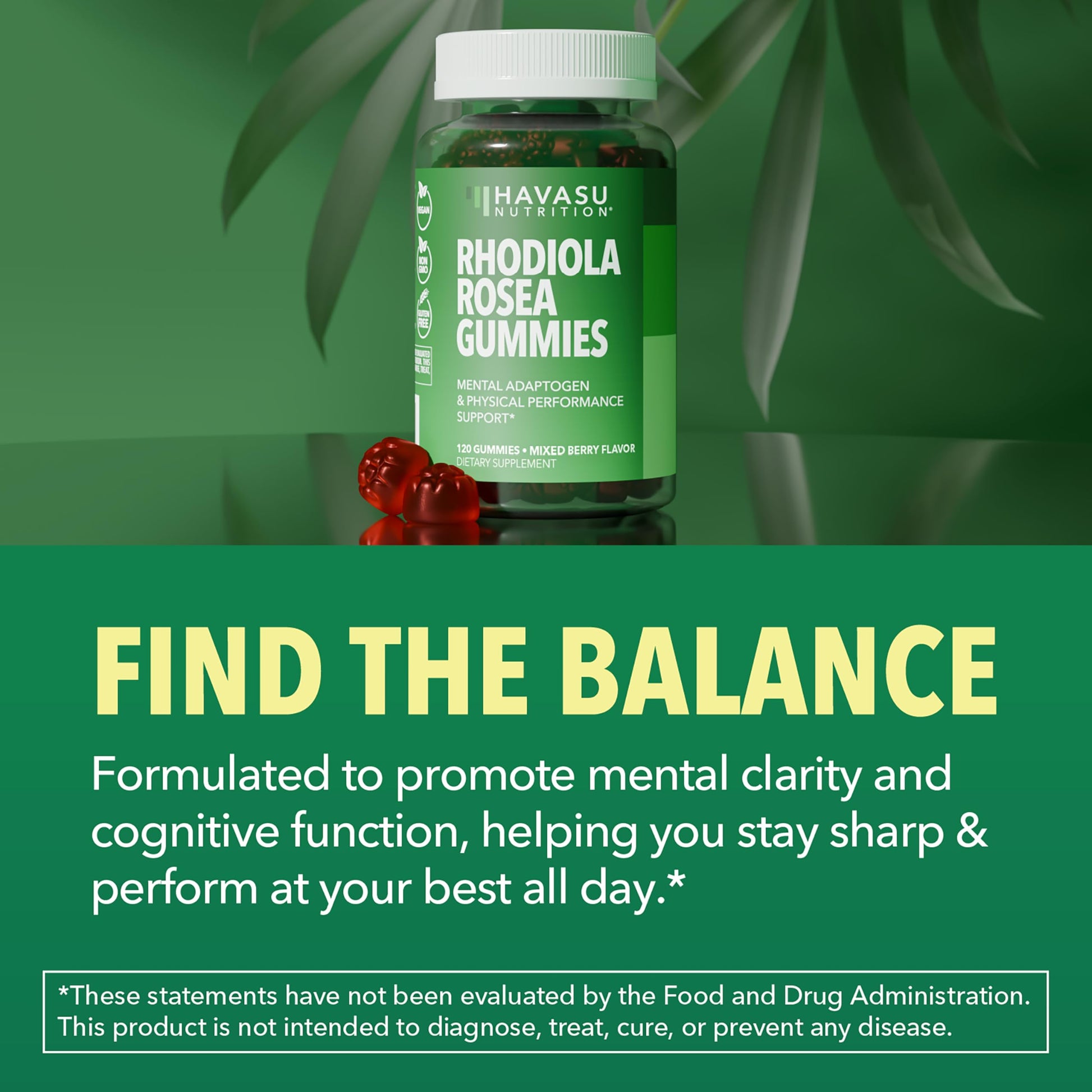 Rhodiola Rosea Gummies, Sugar Free Rhodiola Supplement, 30 Servings | Herbal Adaptogen for Mental Clarity and Performance, 60 Count, Vegan and Gluten-Free, Mixed Berry Flavor, 1-Month Supply Gsupps Australia