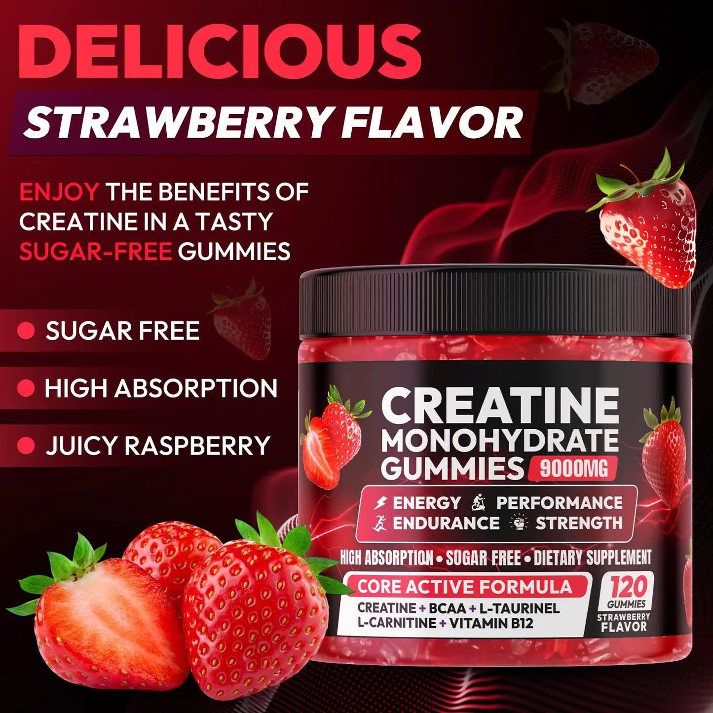 Creatine Gummies Monohydrate Complex 9000MG, Chewable Creatine Monohydrate Gummies for Men & Women with L-Taurine, BCAA 2:1, B12/6, Building Muscle Cytona