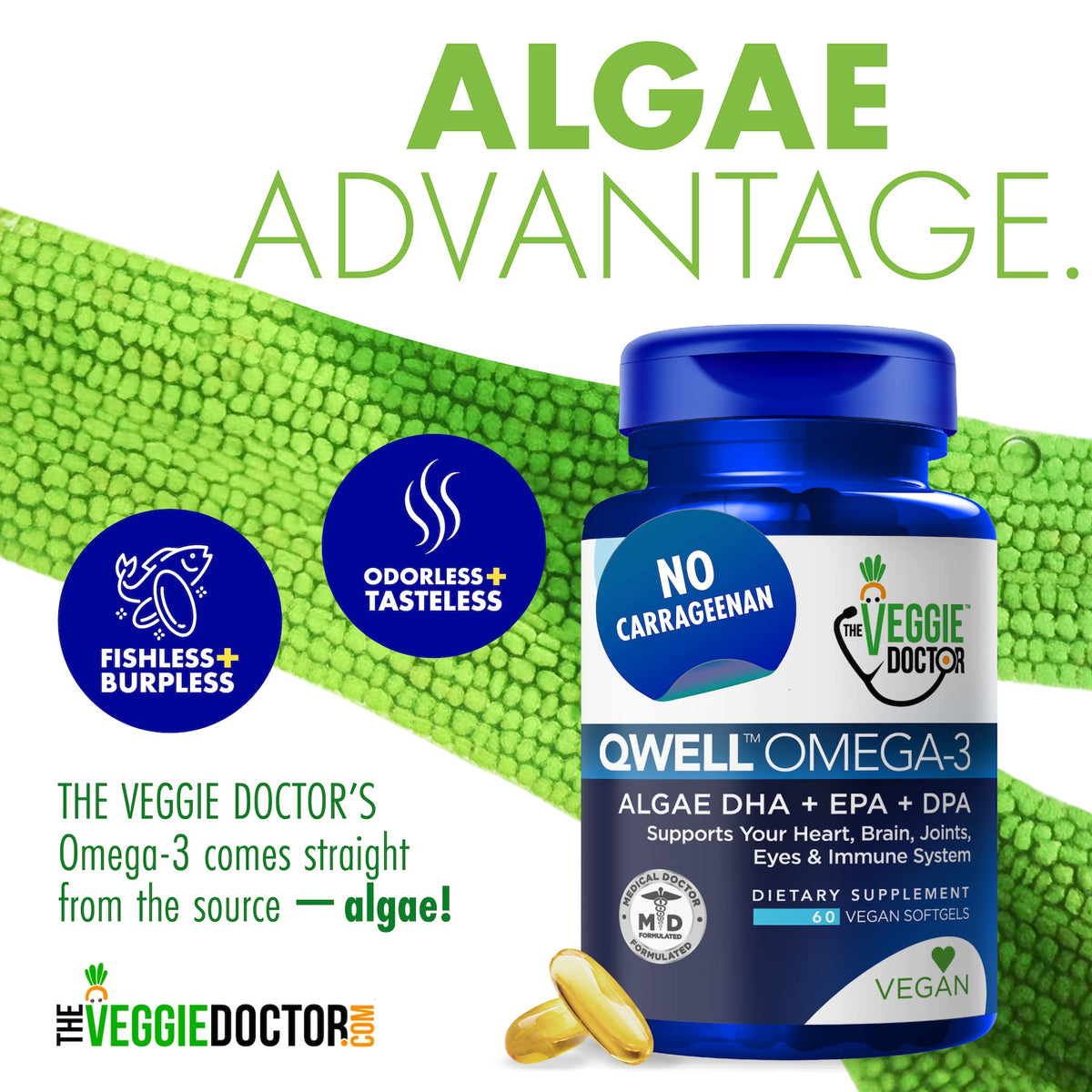 Vegan Omega 3 Supplement – Algae Omega 3 with DHA EPA DPA – Vegan Capsules from Algal – Fish Oil Alternative – Plant-Based Algae Oil Formula – Non-GMO The Veggie Doctor