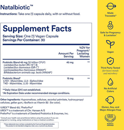 Ritual Natal Choline and Prenatal Probiotics - Support Microbiome, Digestive, and Vaginal Health - Baby's Cognitive Function and Immune Health - Vegan - 30 Servings