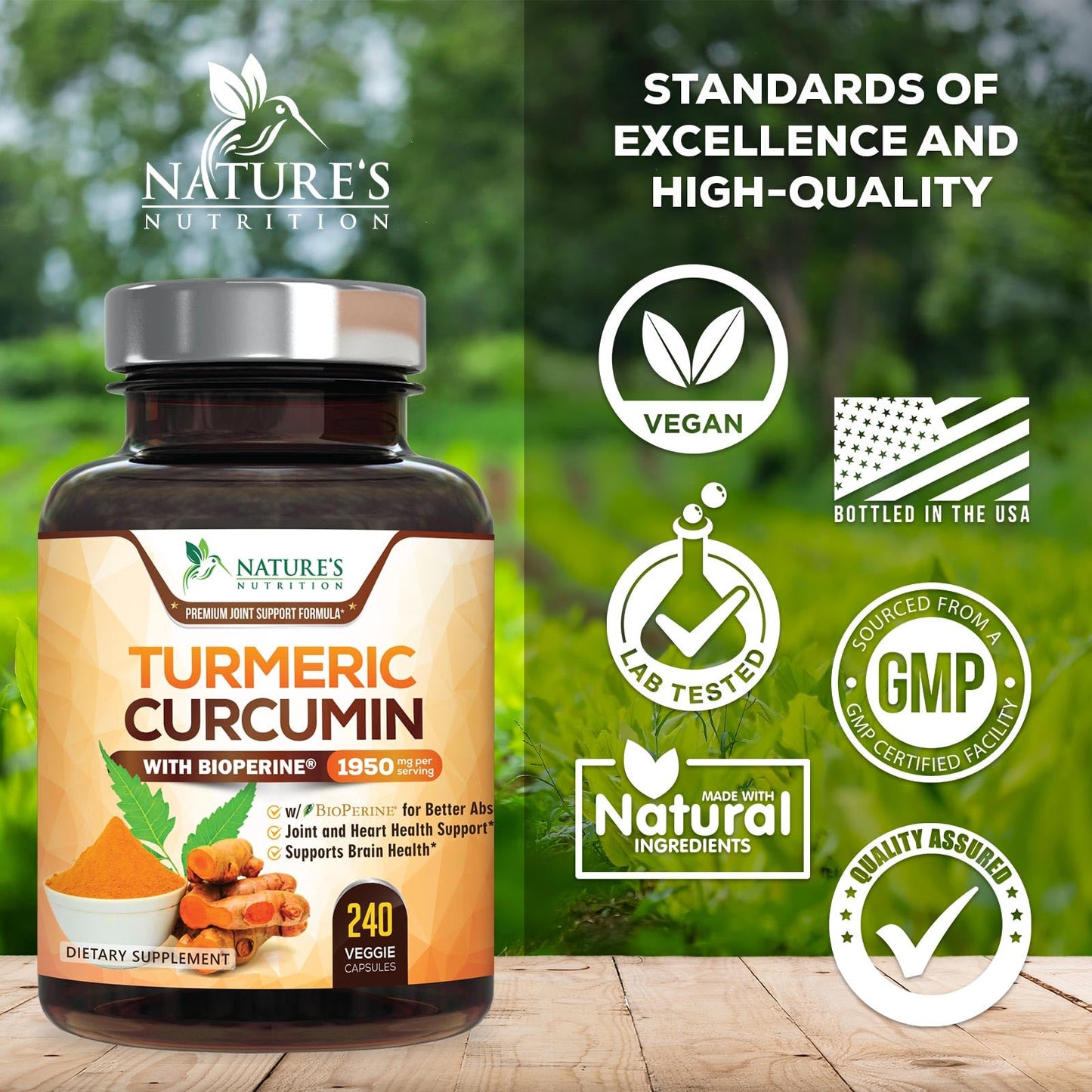 Turmeric Curcumin Supplement - 95% Curcuminoids with Organic Turmeric & BioPerine Black Pepper for Best Absorption - Daily Joint & Immune Health Support Nature's Nutrition