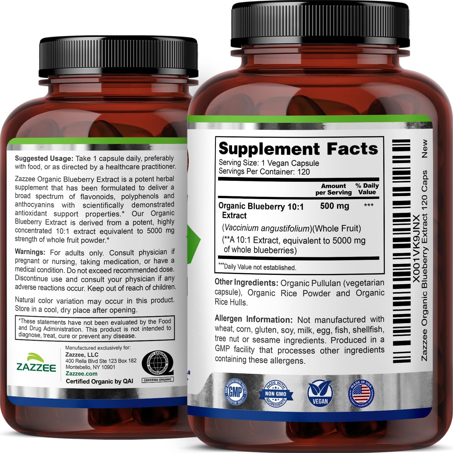 Zazzee USDA Organic Blueberry 10:1 Extract, 120 Capsules, 4 Month Supply | Vegan, Whole Fruit, Vaccinium Angustifolium, Antioxidant & Cellular Health Support, Herbal Supplement, Non-GMO, Made in USA Gsupps Australia