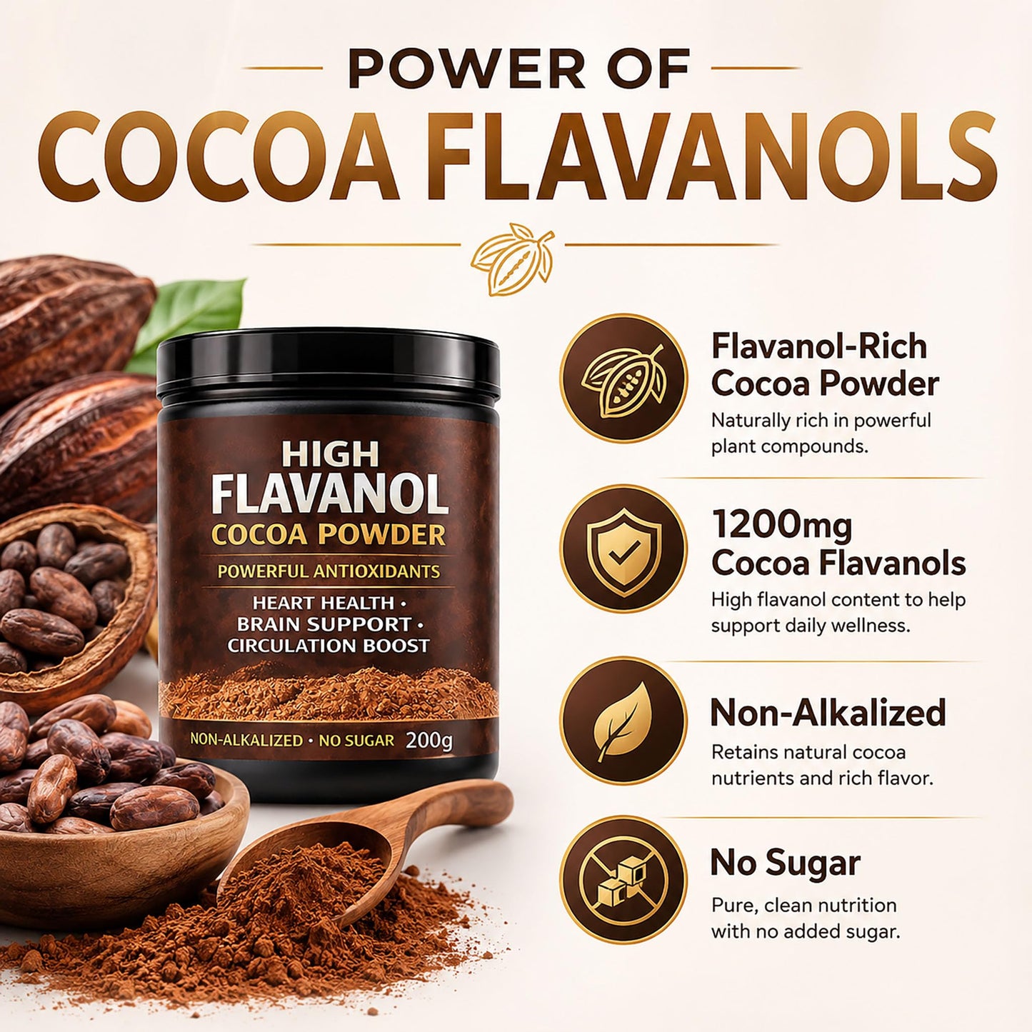 High Flavanol Cocoa Powder, Flavanol Rich Cocoa Powder– 1200mg Cocoa Flavanols – 10X More Flavanols – Supports Heart Health, Nitric Oxide & Energy NUEVIDA