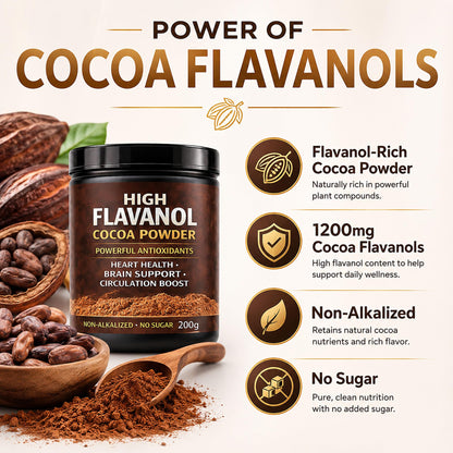 High Flavanol Cocoa Powder, Flavanol Rich Cocoa Powder– 1200mg Cocoa Flavanols – 10X More Flavanols – Supports Heart Health, Nitric Oxide & Energy NUEVIDA
