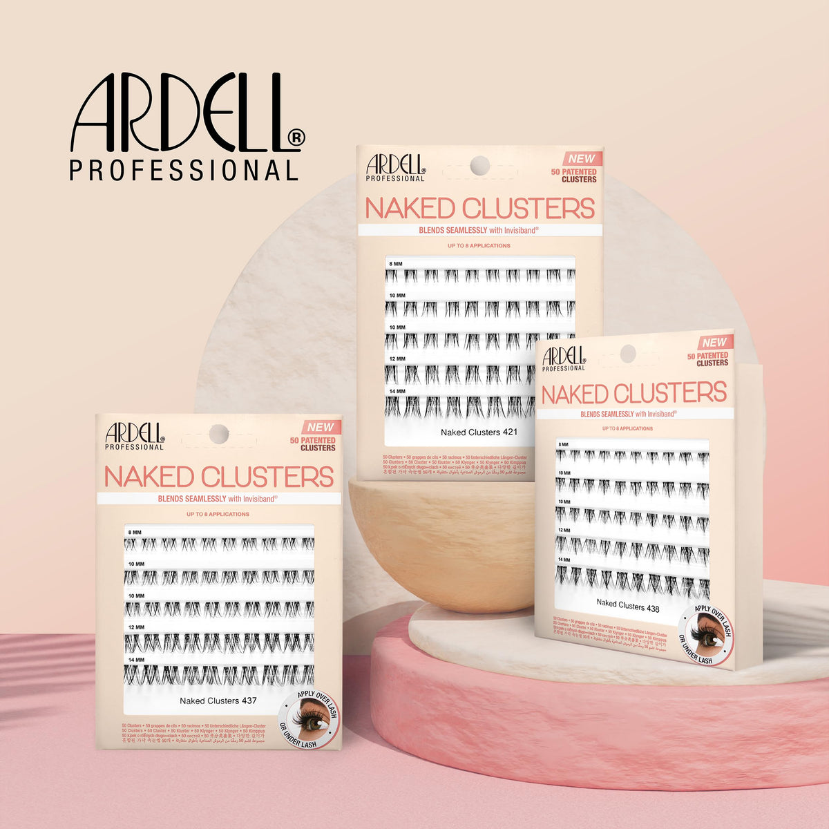 Ardell Naked Clusters 437 – Lightweight Human Hair Natural Cluster Lashes with Invisiband, Mixed Length 8–14 mm, DIY Lash Extensions, 50 Lash Clusters Ardell