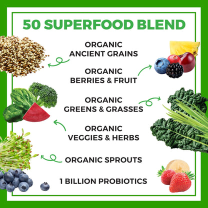 Orgain Organic Greens Powder + 50 Superfoods, Original - 1 Billion Probiotics for Digestive Health, Antioxidants, Vegan, Plant-Based, Gluten-Free, Non-GMO Orgain