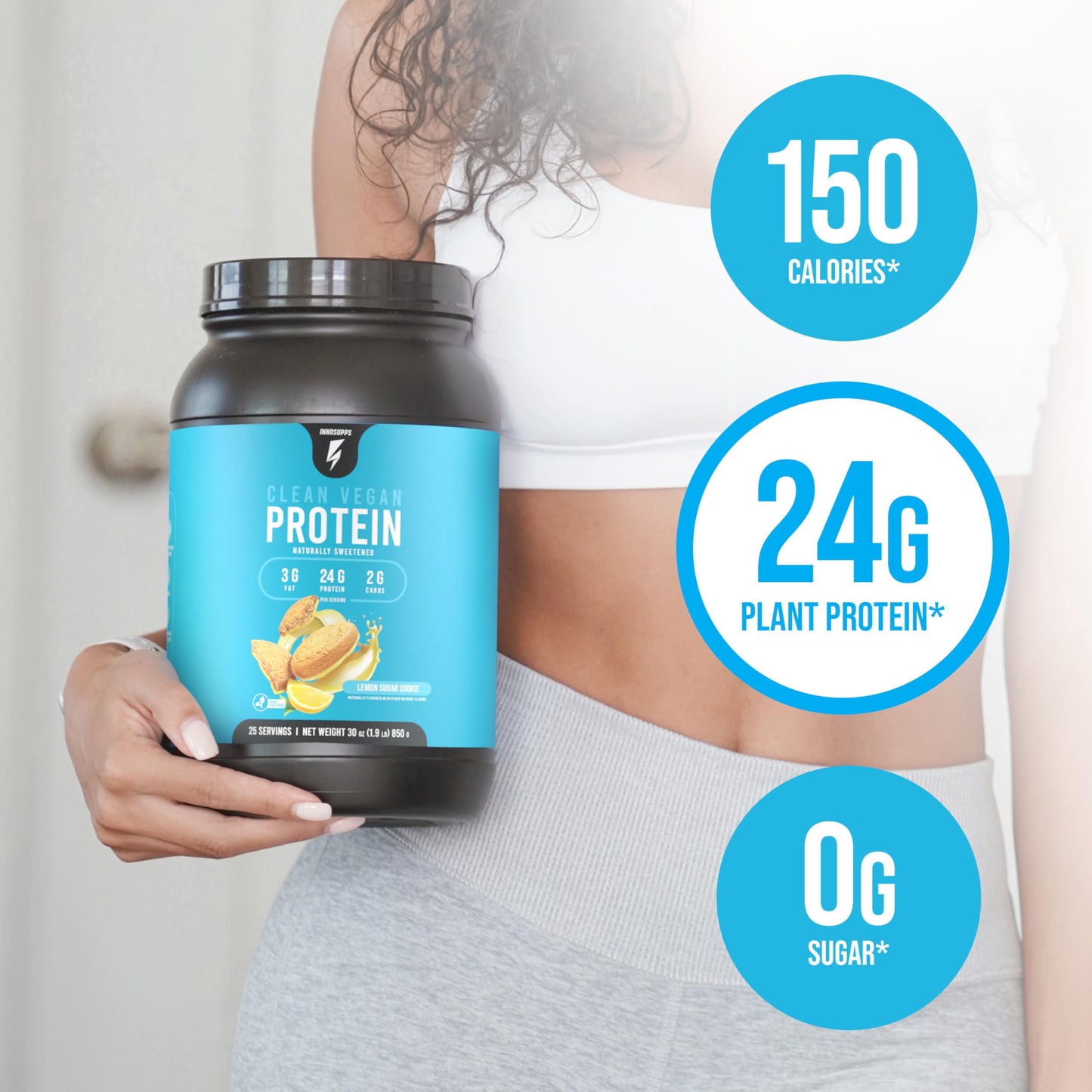 InnoSupps Clean Vegan Protein - Plant Based, Vegan, Natural, No Artificial Sweeteners, No Gluten, No Dairy. Lactose Free, Low Carbs, Low Fat, No Sugar Added, Soy Free, Non-GMO (Lemon Sugar Cookie)