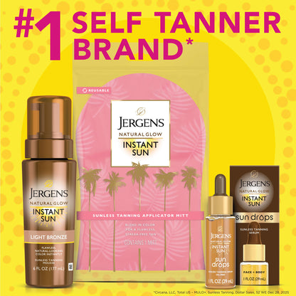 Jergens Natural Glow Instant Sun Drops, Sunless Tanning for Face and Body, Instant Sun Bronzing Drops, Oil Free, 1 Fl Oz Jergens