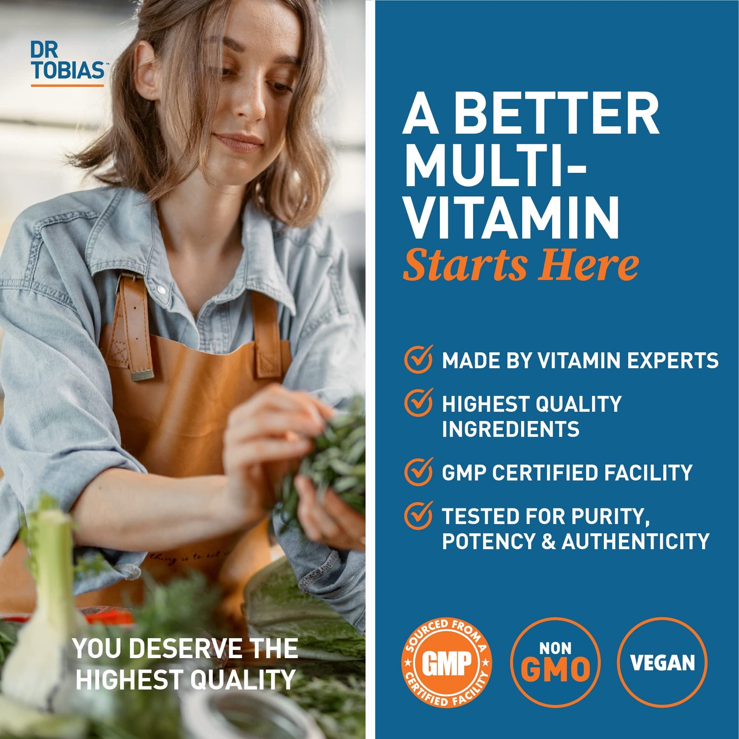 Dr. Tobias Adult Multivitamin for Women & Men - Immune Supporting Vitamins from 42 Fruits, Vegetables, Plus Probiotics, Vegan Multivitamins for Men & Women - Non-GMO (90 Tablets, 30 Servings)