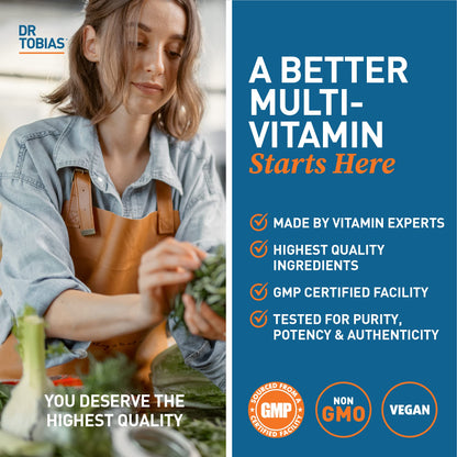 Dr. Tobias Adult Multivitamin for Women & Men - Immune Supporting Vitamins from 42 Fruits, Vegetables, Plus Probiotics, Vegan Multivitamins for Men & Women - Non-GMO (90 Tablets, 30 Servings)