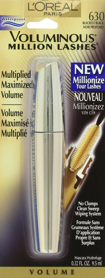 L’Oreal Paris Makeup Voluminous Million Lashes Mascara, Volumizing Collagen Infused Eye Makeup, Amplifying Mascara Brush, Waterproof, Blackest Black, 0.32 Fl Oz., 1 Count L'Oreal Paris
