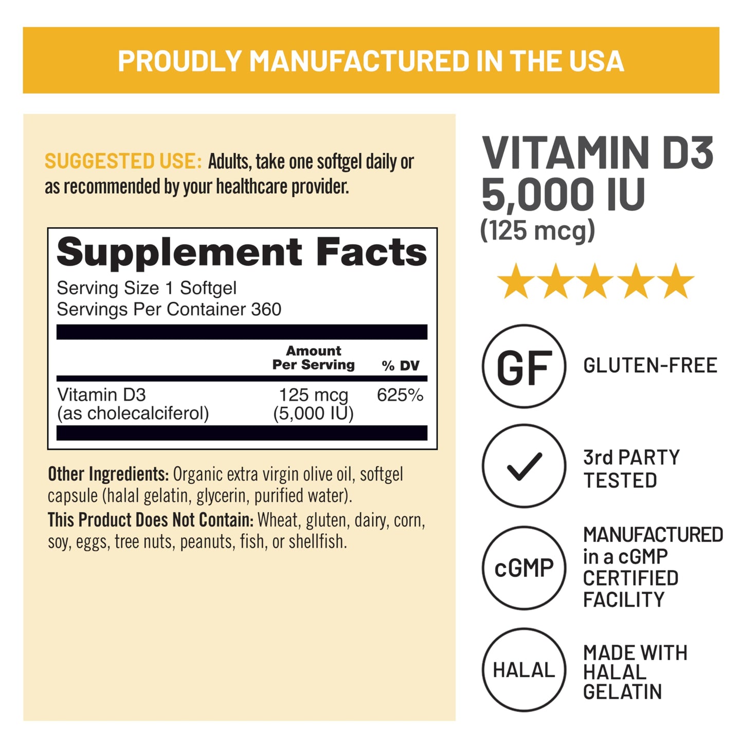 NatureWise Vitamin D3 5000iu (125 mcg) 1 Year Supply for Immune Support, Healthy Muscle Function, and Bone Health - Non-GMO NatureWise
