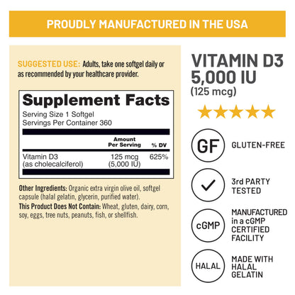 NatureWise Vitamin D3 5000iu (125 mcg) 1 Year Supply for Immune Support, Healthy Muscle Function, and Bone Health - Non-GMO NatureWise