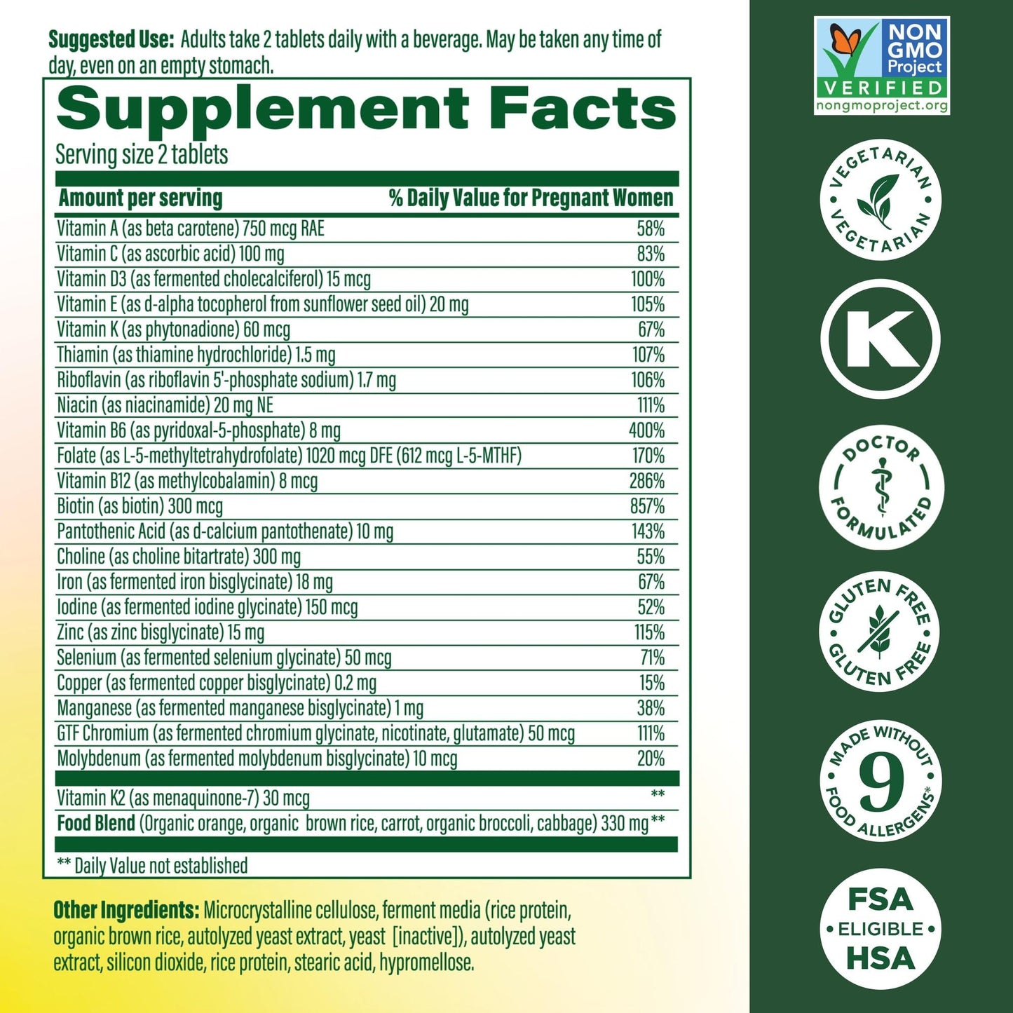 MegaFood Baby & Me 2 Prenatal Vitamin and Minerals - Vitamins for Women - with Folate (Folic Acid Natural Form), Choline, Iron, Iodine, and Vitamin C MegaFood