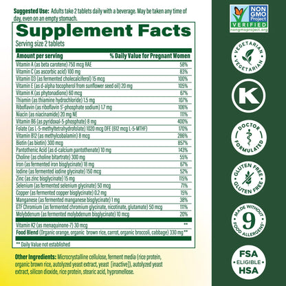 MegaFood Baby & Me 2 Prenatal Vitamin and Minerals - Vitamins for Women - with Folate (Folic Acid Natural Form), Choline, Iron, Iodine, and Vitamin C MegaFood