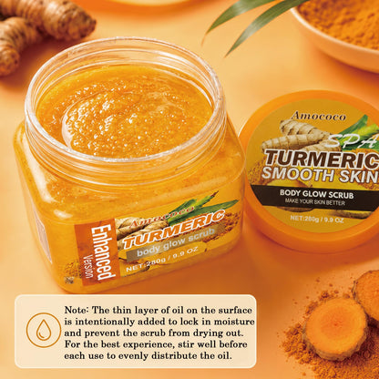 Amococo Turmeric Body Scrub, Botanical Skin Cleanser for Dullness & Uneven Tone, Gentle Exfoliating Scrub for Smooth & Glowing Skin Texture, 9.8 oz Amococo