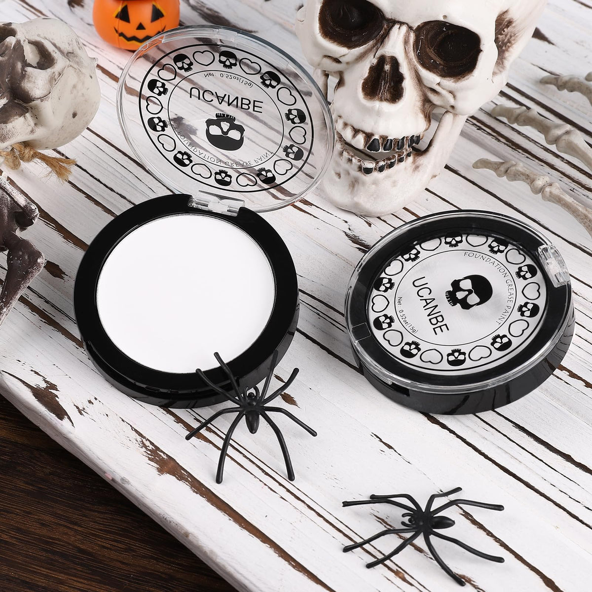 UCANBE Goth White Cream to Powder Foundation Makeup, Professional Clown White Face Body Paint with Matte Finish for Halloween, SFX Makeup, Cosplay, Costume, Stage, Mime & Film(0.52oz) UCANBE