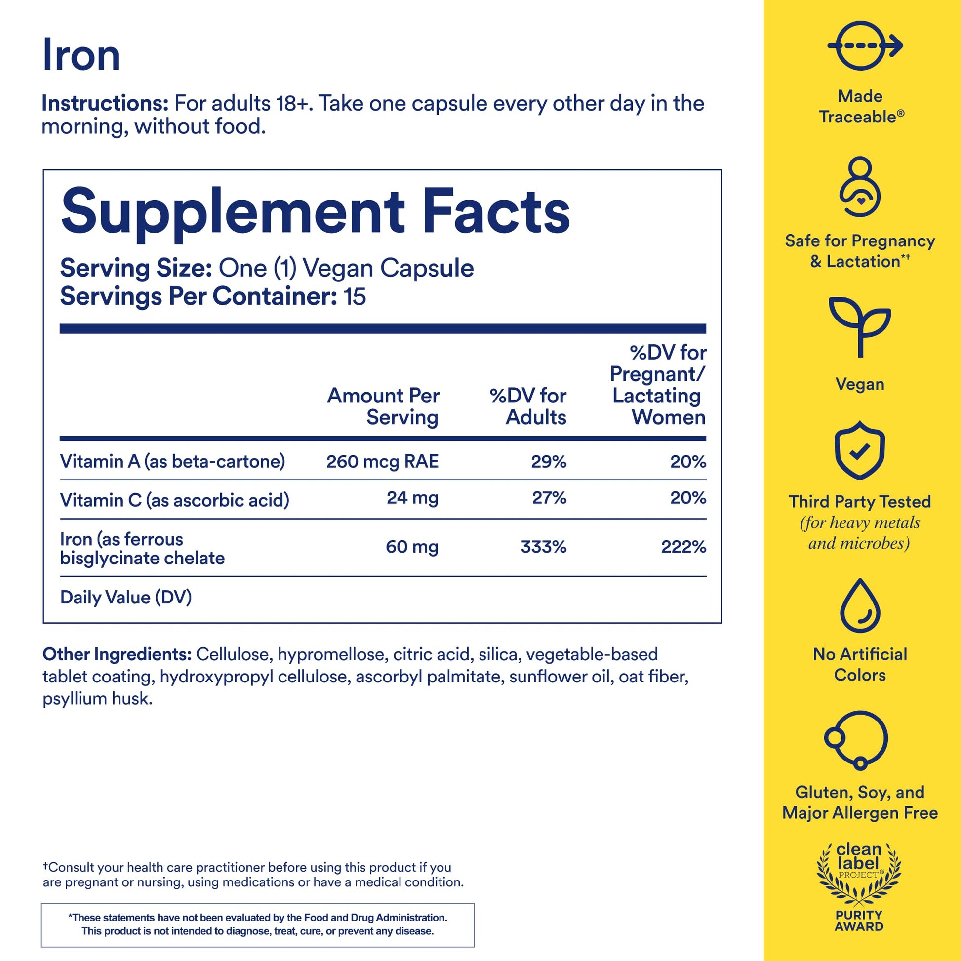 Ritual Iron Bisglycinate Supplement - 60mg - Gentle Support for Women with Low Iron Levels & Blood Boosting** - 48-Hour Dosing Routine - Plus Vitamin A, C Ritual