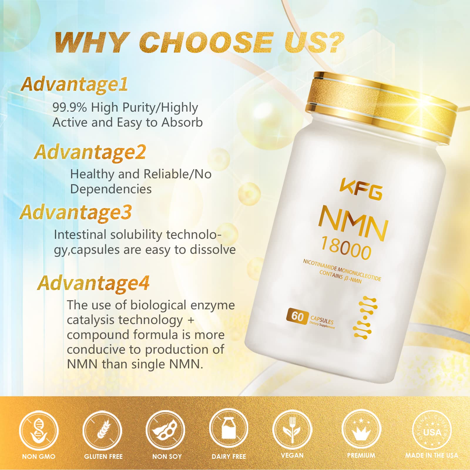 KFG NMN 18000 - NMN Nicotinamide Mononucleotide Supplement with Resveratrol, Stabilized Form & 99% High Purity to Boost NAD+ Levels for DNA Repair Supplement,for Healthy Aging,60 Capsules KFG buy australia supplements