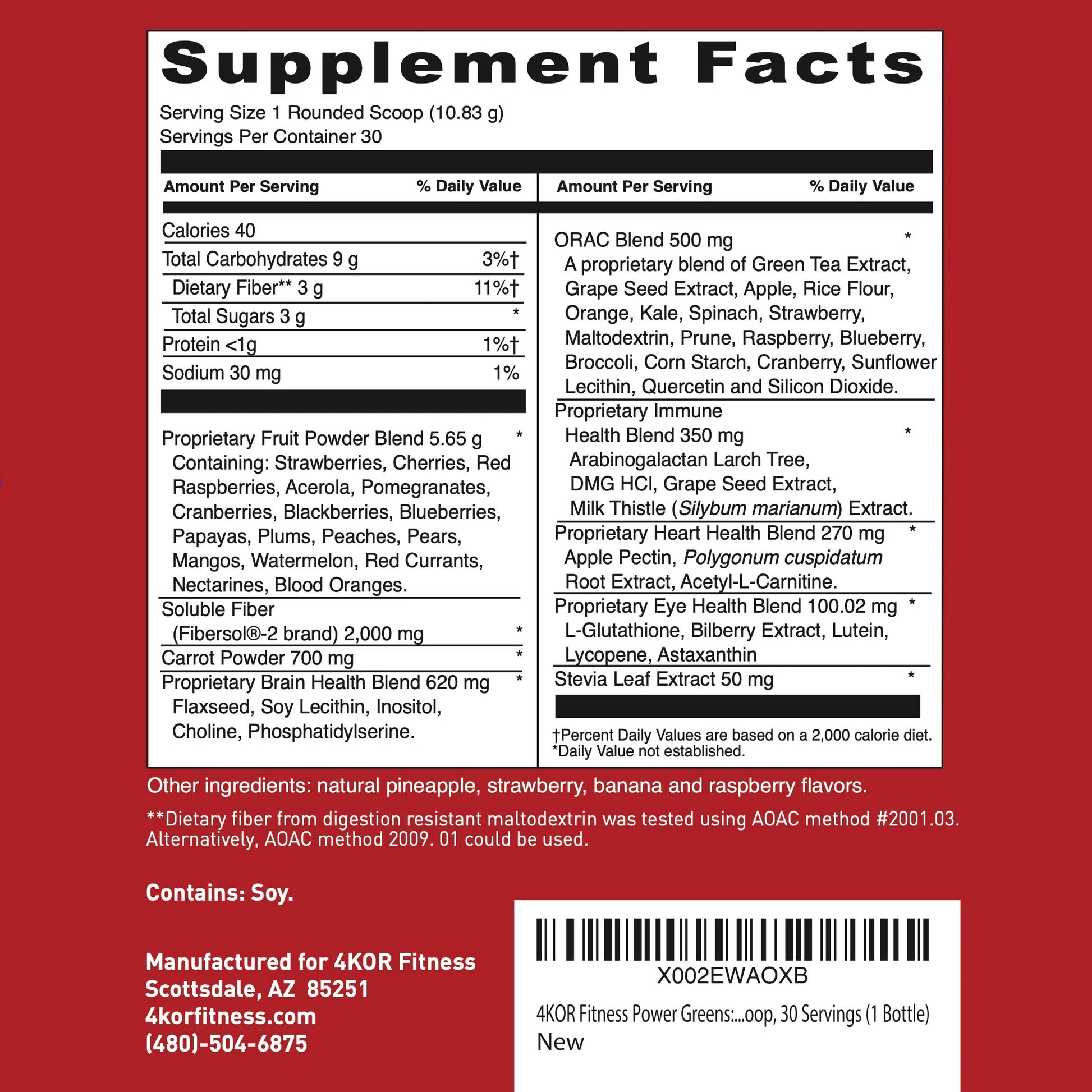 4KOR Fitness Power Reds & Greens: an Energizing Greens Drink Made up of Antioxidant-Rich Superfoods, Gluten-Free and Vegetarian, 30 Servings (1 Bottle) 4KOR Fitness buy australia supplements