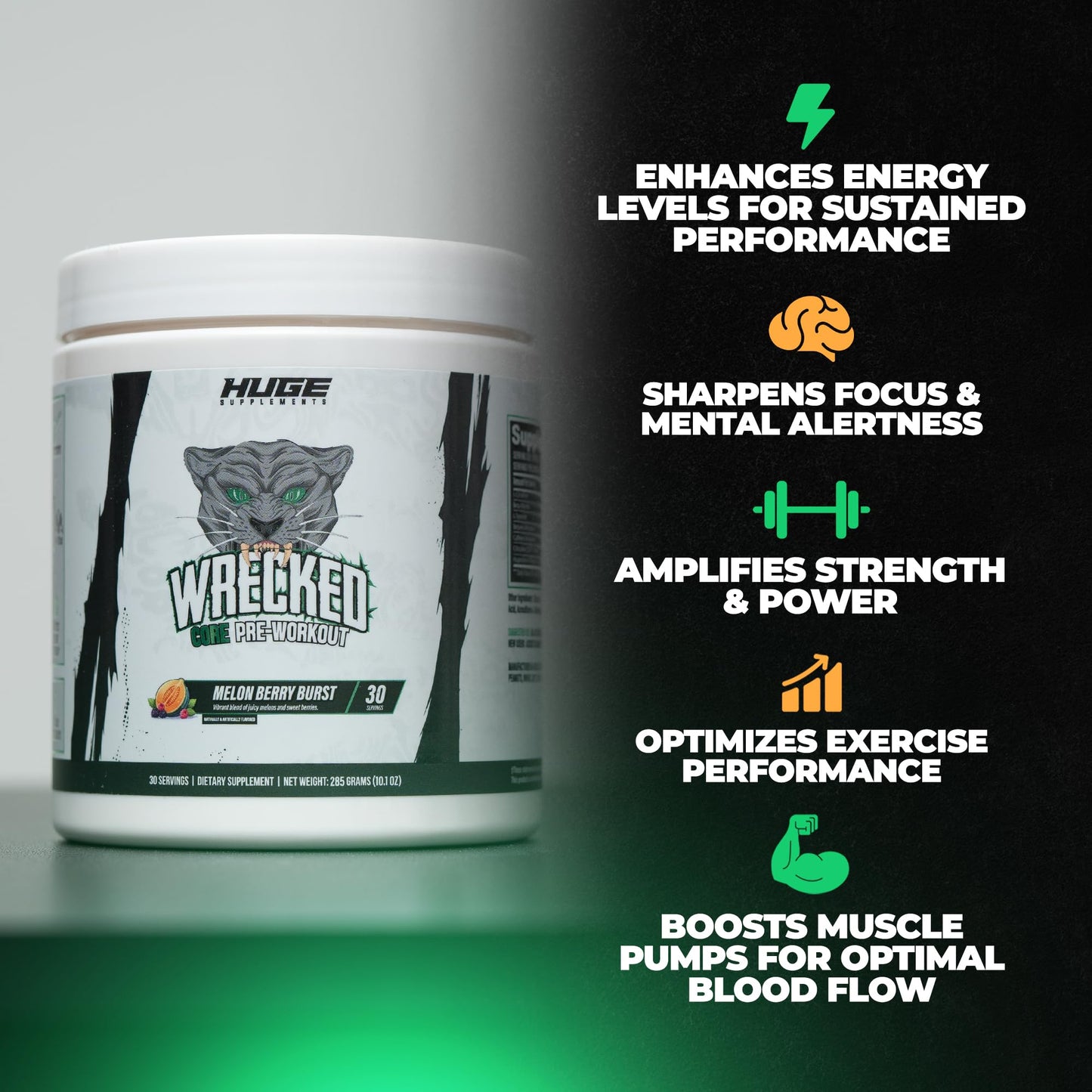 Wrecked Core - All-in-One Pre-Workout Supplement for Men & Women, Increase Energy, Focus & Pumps with L-Citrulline, Beta-Alanine, L-Tyrosine & More (30 Servings) - Blue Raspberry