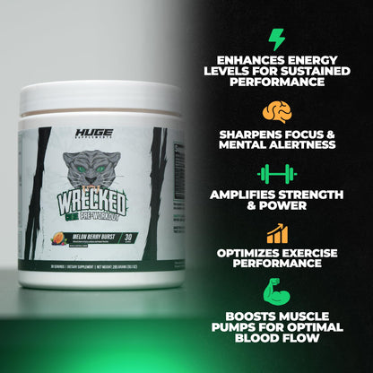 Wrecked Core - All-in-One Pre-Workout Supplement for Men & Women, Increase Energy, Focus & Pumps with L-Citrulline, Beta-Alanine, L-Tyrosine & More (30 Servings) - Blue Raspberry