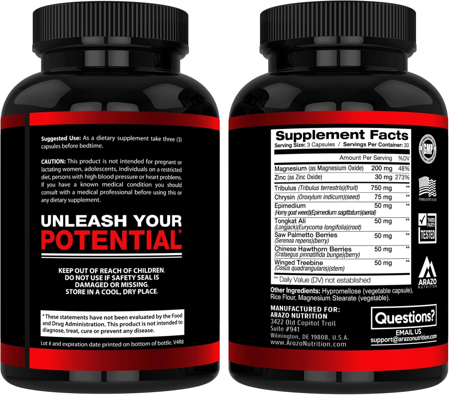Arazo Nutrition TestoBoost Test Booster Supplement - Potent & Natural Herbal Pills - Boost Muscle Growth - Tribulus, Epimedium, Hawthorn, Zinc, Minerals Gsupps Australia