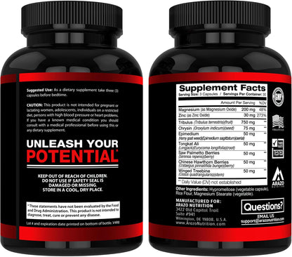 Arazo Nutrition TestoBoost Test Booster Supplement - Potent & Natural Herbal Pills - Boost Muscle Growth - Tribulus, Epimedium, Hawthorn, Zinc, Minerals Gsupps Australia