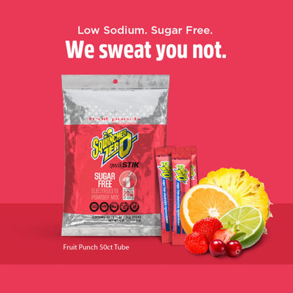 Sqwincher Zero Qwik Stik, Fruit Punch, Sugar Free, Low Calorie, Low Sodium Electrolyte Powder Hydration Drink Mix, .11 0z Packet (Pack of 50) Sqwincher