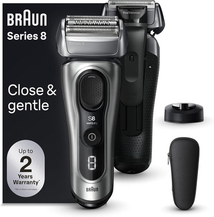 Braun Series 8 Electric Razor for Men, with 4+1 Shaving Elements & Precision Long Hair Trimmer, Close & Gentle Even on Dense Beards, Wet & Dry Electric Razor with 60min Runtime, 8517s Galvano Silver Gsupps Australia