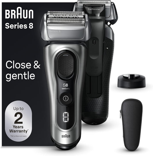 Braun Series 8 Electric Razor for Men, with 4+1 Shaving Elements & Precision Long Hair Trimmer, Close & Gentle Even on Dense Beards, Wet & Dry Electric Razor with 60min Runtime, 8517s Galvano Silver Gsupps Australia