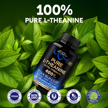 L Theanine 400 mg | L-Theanine Stress Relief | Extra Strength Supplement | Made in USA | Relaxation, Sleep & Calm Support | For Men & Women | Plant Based NUTRAHARMONY