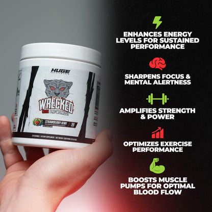 Wrecked Core - All-in-One Pre-Workout Supplement for Men & Women, Increase Energy, Focus & Pumps with L-Citrulline, Beta-Alanine, L-Tyrosine & More (30 Servings) - Blue Raspberry