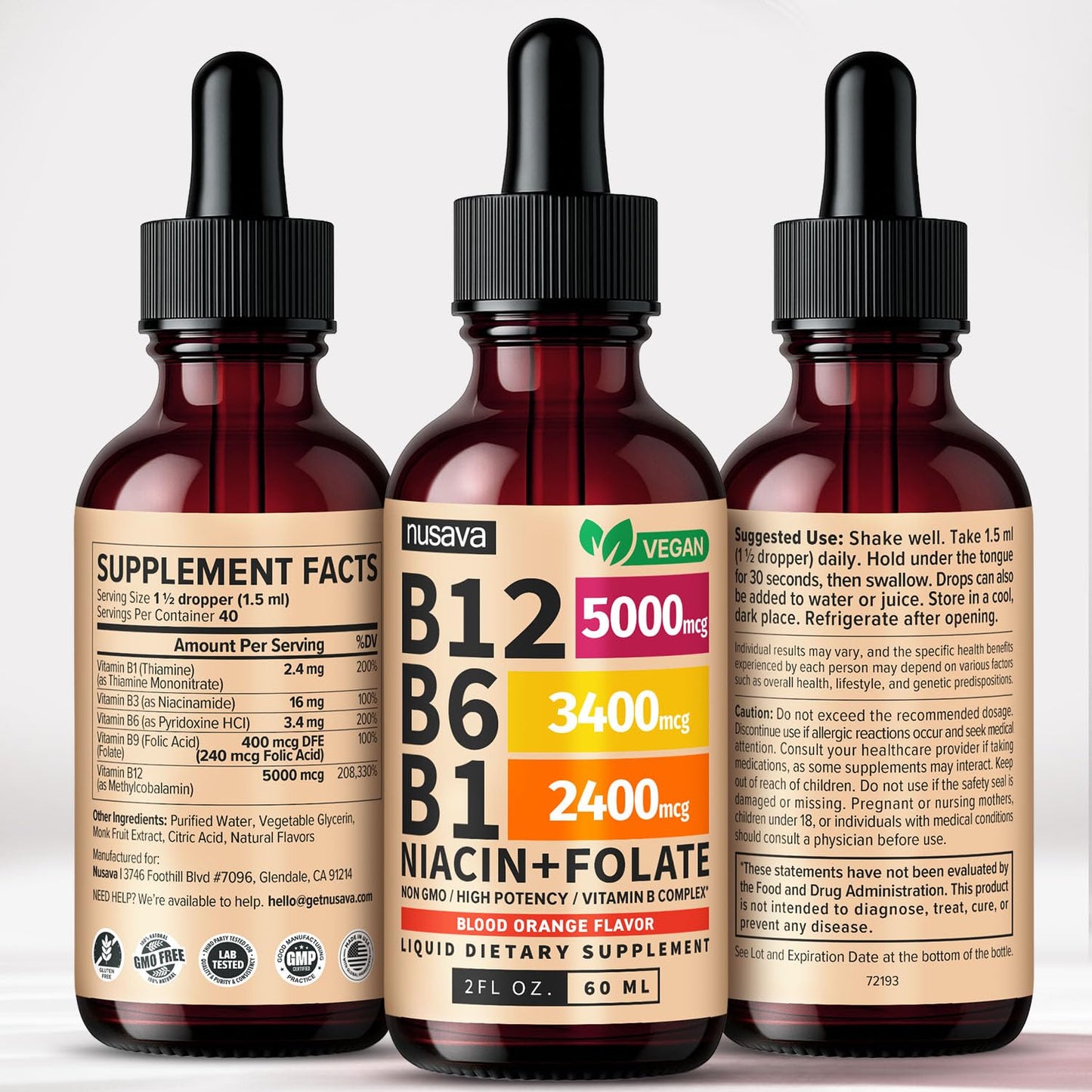 (2 Pack) Vitamin B12 and B6 Liquid Drops, B12 Sublingual Vitamin B Complex - B 12 Vitamin 5000mcg - B12 Methylcobalamin for Energy NUSAVA