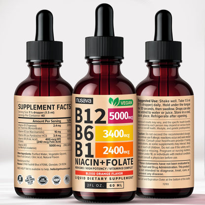 (2 Pack) Vitamin B12 and B6 Liquid Drops, B12 Sublingual Vitamin B Complex - B 12 Vitamin 5000mcg - B12 Methylcobalamin for Energy NUSAVA