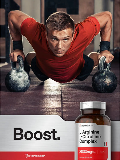 Horbäach L-Arginine L-Citrulline Complex | 3000mg | 250 Capsules | Non-GMO, Gluten Free Supplement Horbäach