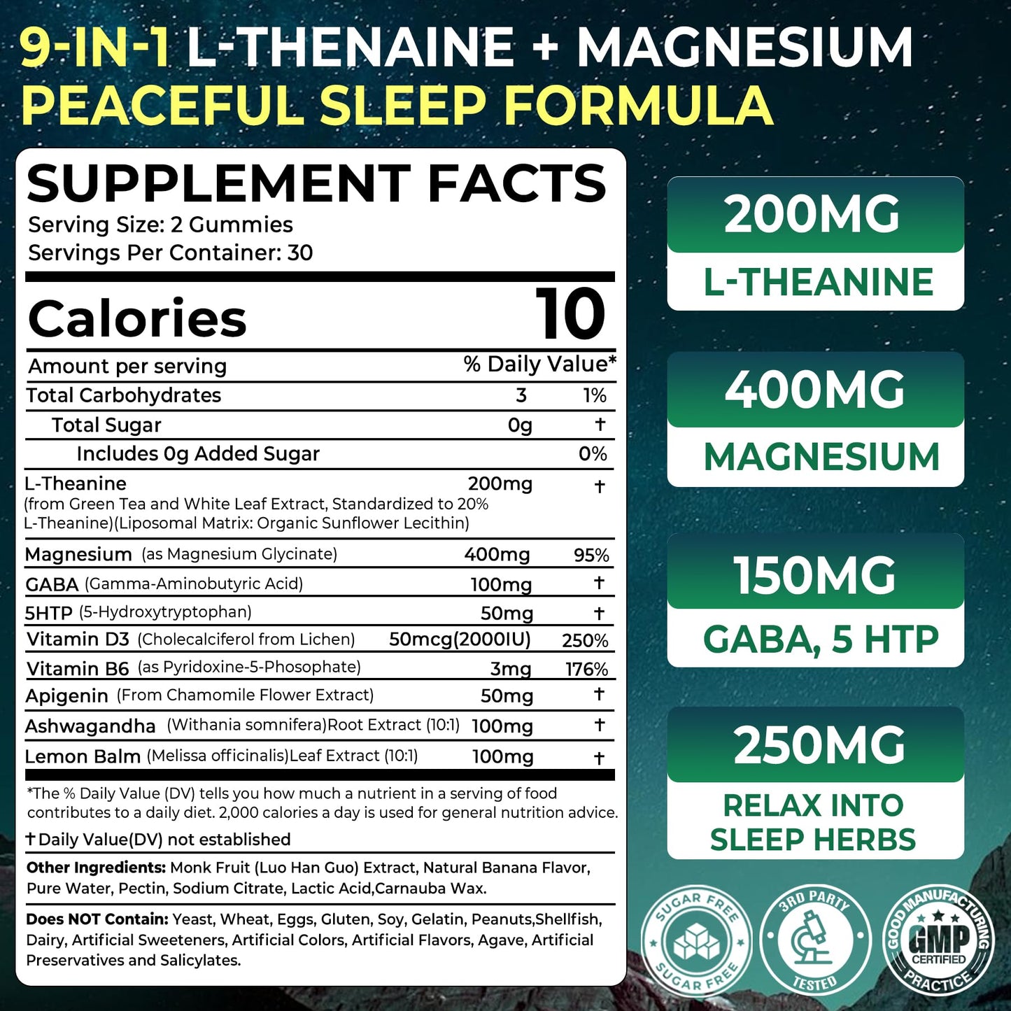 Liposomal L-Theanine 200mg Magnesium Glycinate 400mg Gummies with GABA, 5HTP, Apigenin, Vitamin B6 & D3, Ashwagandha, Lemon Balm Leaf, Melatonin Free Sleep NEVISS