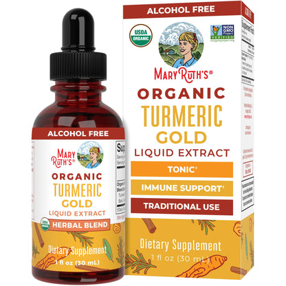 MARYRUTH'S Organics USDA Turmeric Gold Liquid Drops | Herbal Blend | Turmeric Curcumin | Black Pepper | Cassia Cinnamon Bark | Ginger Root | Immune Support MARYRUTH'S
